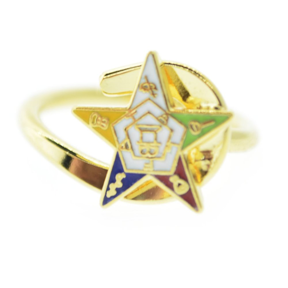OES Gold-Plated Adjustable Ring with Order of the Eastern Star Symbolism Jewelry
